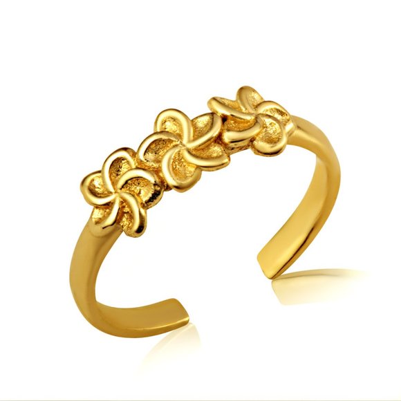 14K Solid Gold Hawaiian Flower Plumeria Knuckle Toe Ring -Yellow, Rose, White